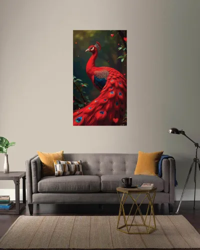 Crimson Majesty – Luxurious Red Peacock Wall Art