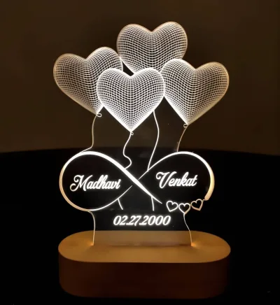 Personalized Hearts 3D Illusion LED Stand