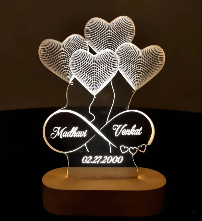 Personalized Hearts 3D Illusion LED Stand