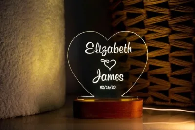 Heart Shaped Couple's Names LED Stand