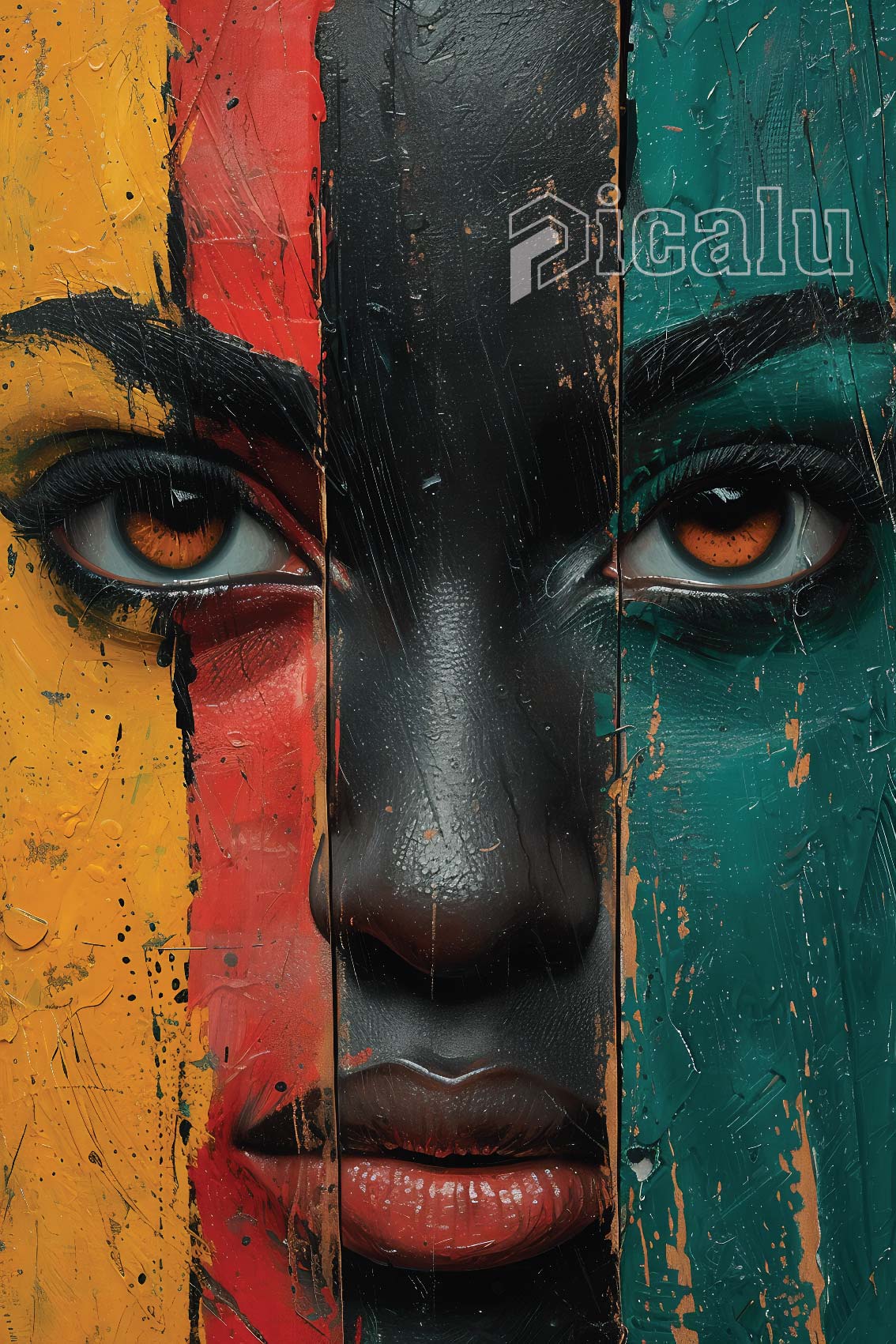 African Woman Through Divided Colors Wall Decor African Woman Through Divided Colors Wall Decor