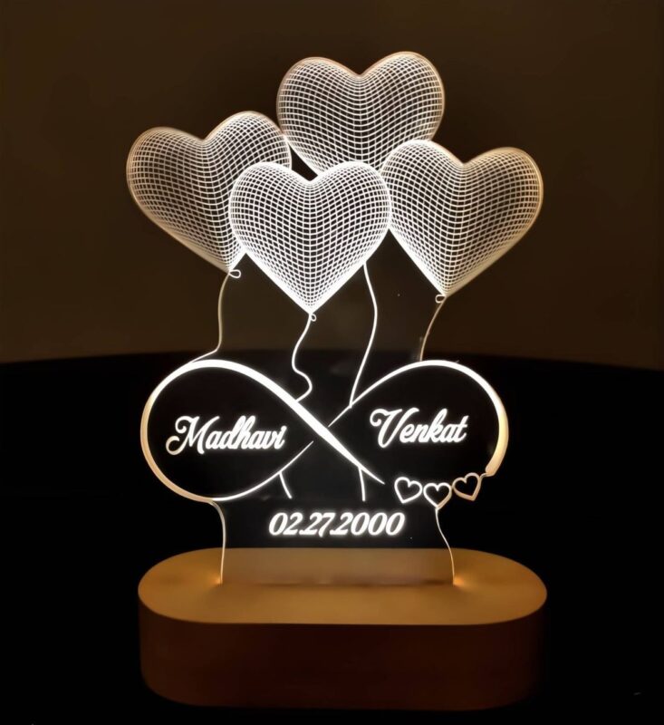 Personalized Hearts 3D Illusion LED Stand