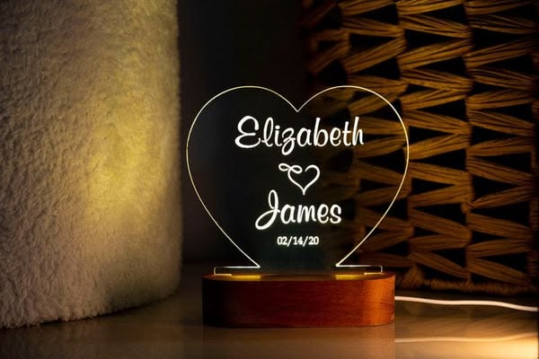 Heart Shaped Couple's Names LED Stand