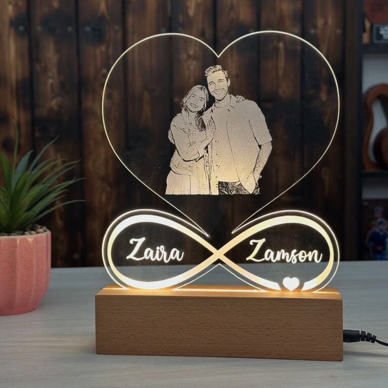 Couples Etched Photo and Names LED Stand