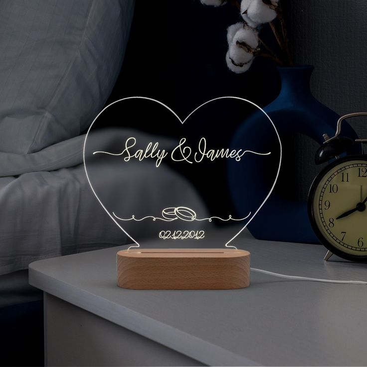Personalized Couple's Heart-Shaped Anniversary LED Stand